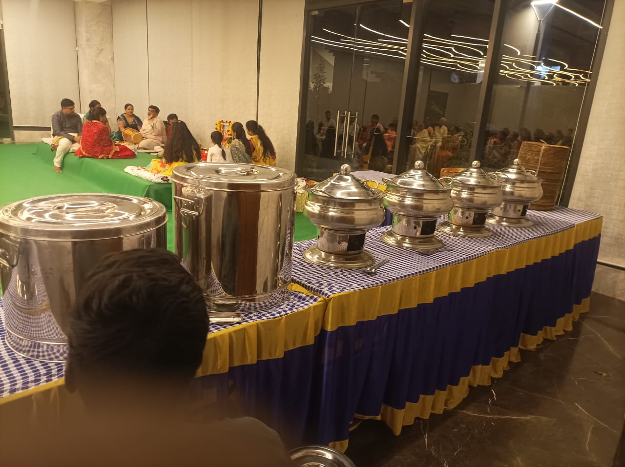 Buffet setup at a traditional pooja function