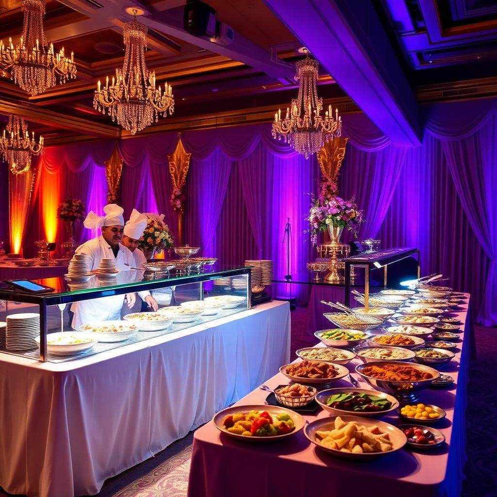 Live buffet counter with chefs serving