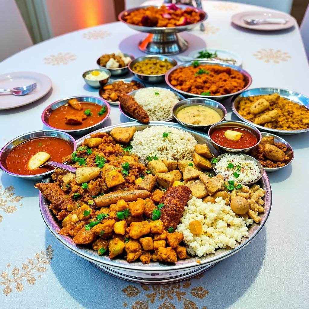 Vegetarian Indian thali spread